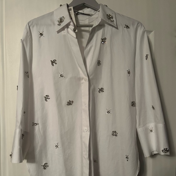 NWT ZARA Jewel Poplin Shirt - Picture 6 of 8